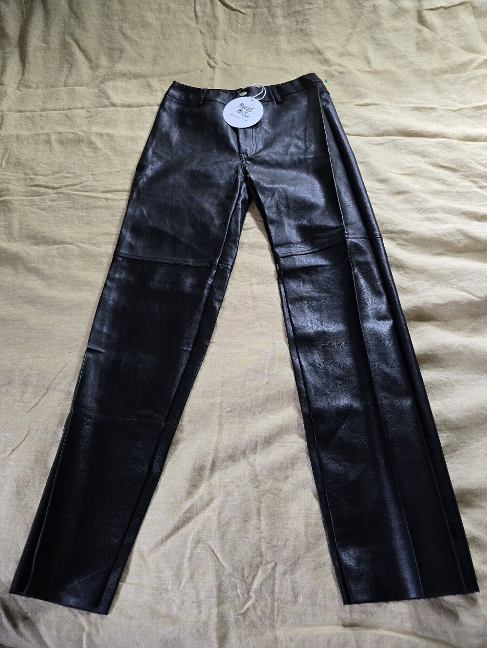 Princess Polly Black Faux Leather Straight Leg Pant Size 6 New